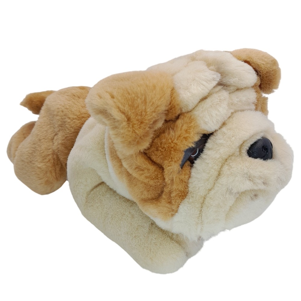 FAO Schwarz Fifth Avenue Bulldog Plush Stuffed Animal Tan Cream Puppy Dog 11"